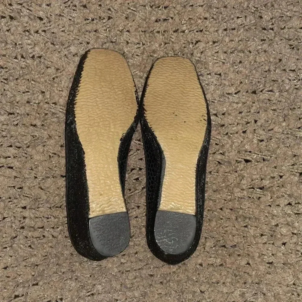 Vintage TED LAPIDUS-Black Suede/Leather Patterned Wedges-Sz 38-Excellent